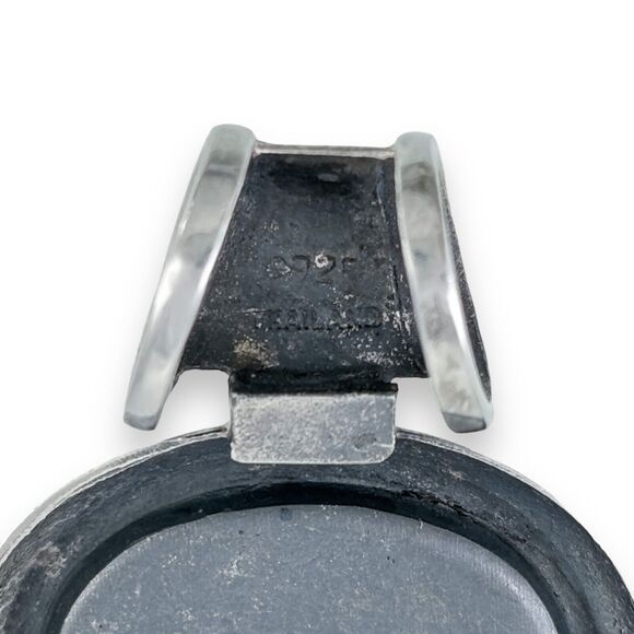 Oval Onyx Cabochon Slide Pendant | Vintage Thailand Sterling Silver 925 - Picture 5 of 6